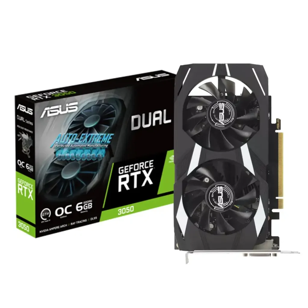 TARJETA DE VIDEO ASUS GEFORCE RTX 3050 DUAL OC 6GB GDDR6 (90YV0K60-M0AA00) GEFORCE NVIDIA 96 BITS, 2 VENTILADORES